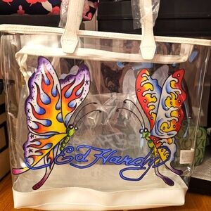 Ed Hardy Clear Tote with Colorful Butterfly Design NEW!